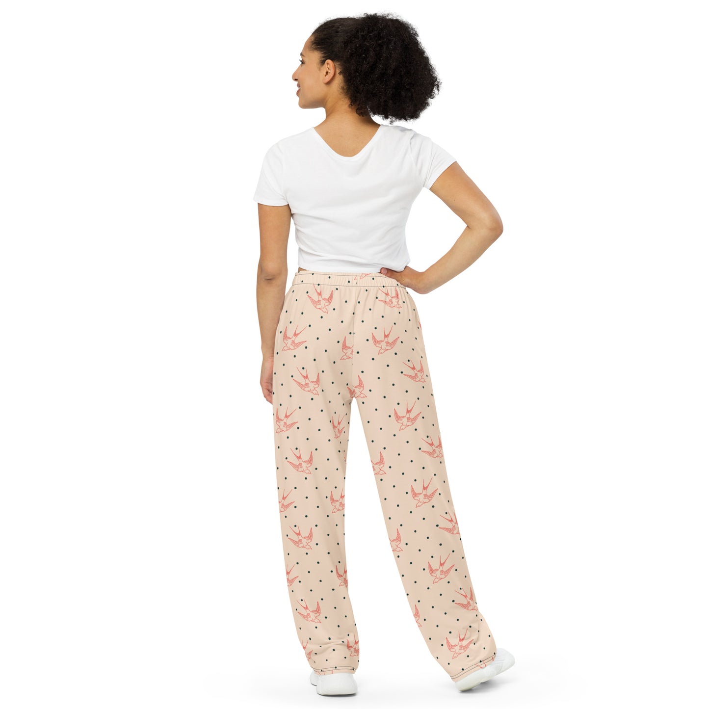 Bird Pattern print unisex wide-leg pants