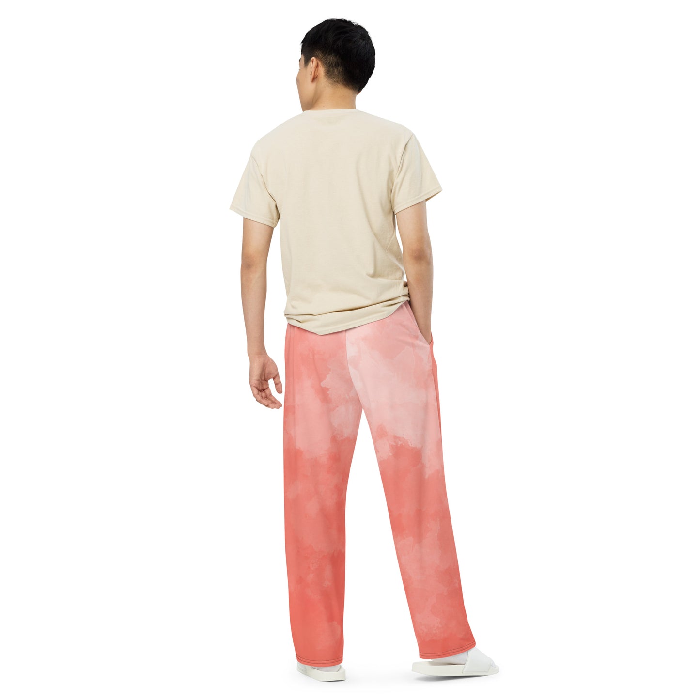 Reddish Pink Cloud print unisex wide-leg pants