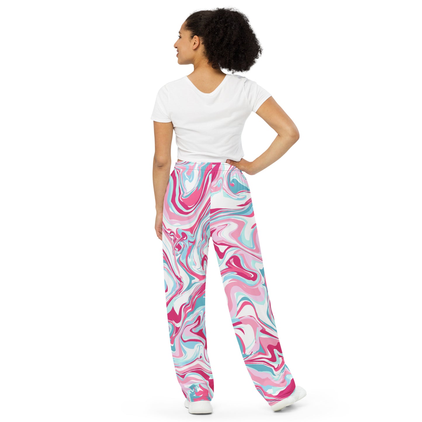 Pink Marble print unisex wide-leg pants