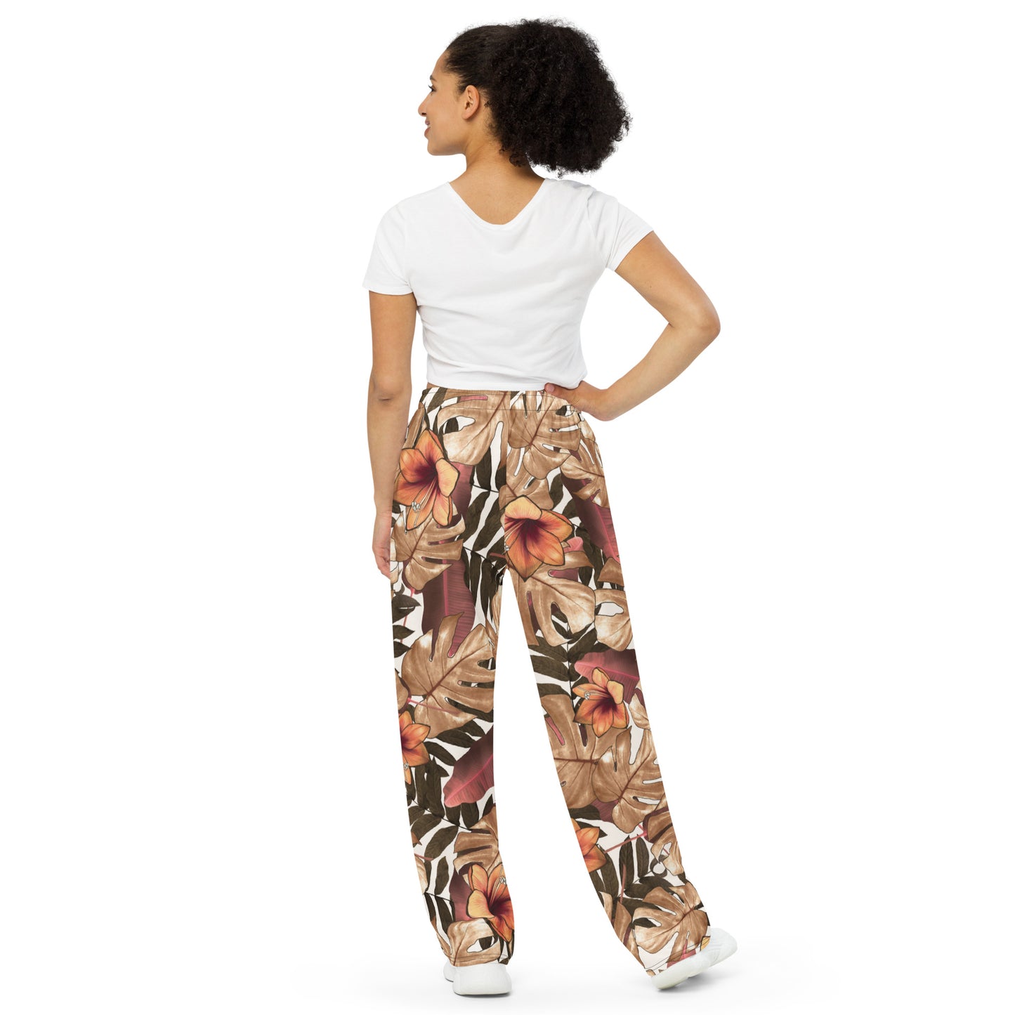 Leaf print unisex wide-leg pants