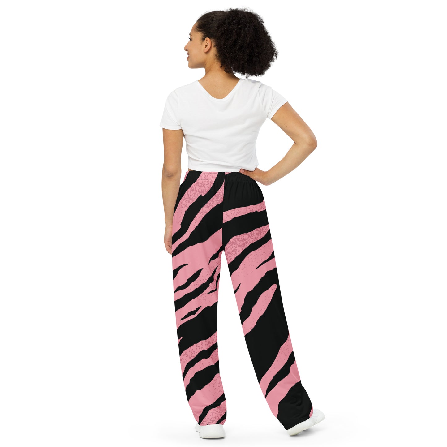 Pink Tiger Stripe print unisex wide-leg pants