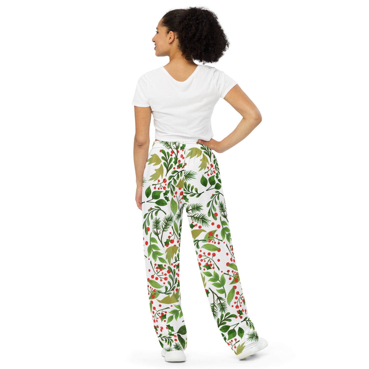 Mistletoe  print unisex wide-leg pants