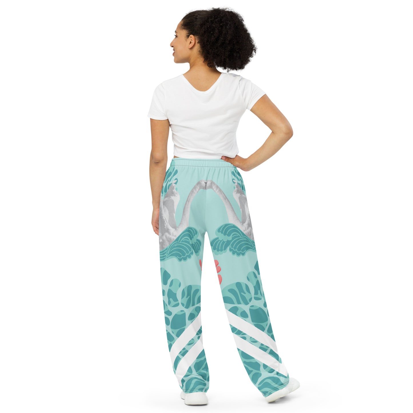 Swan print unisex wide-leg pants