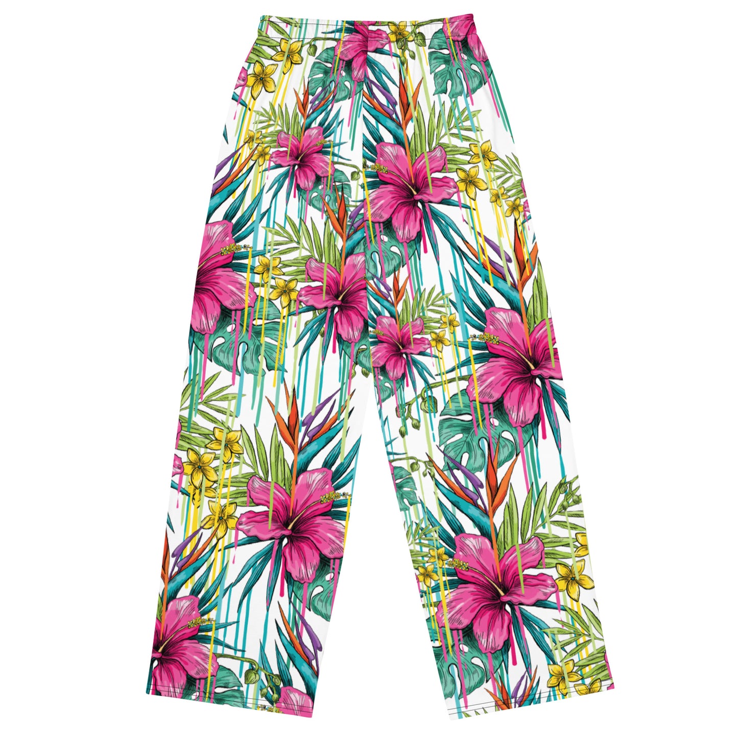 Trippy Pink Flower print unisex wide-leg pants