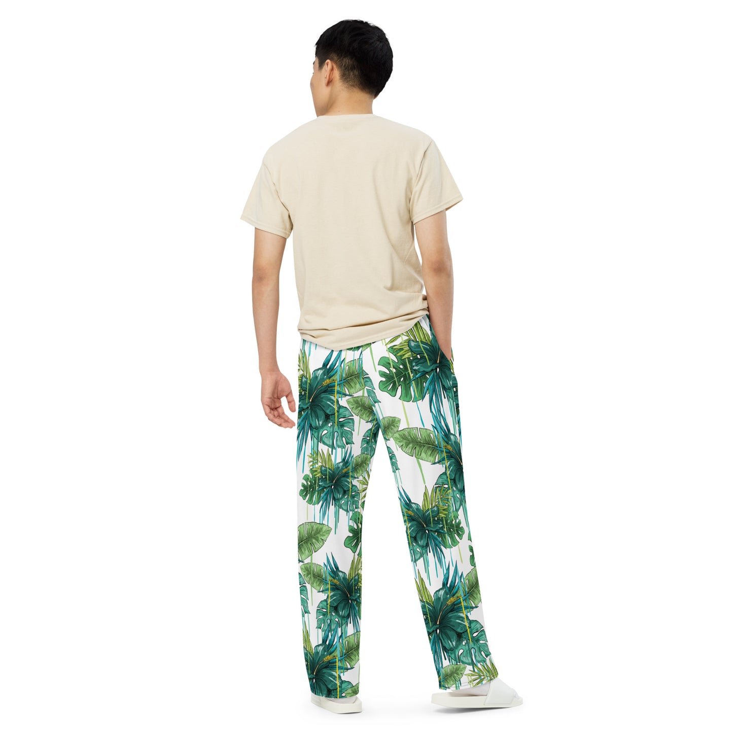 Trippy Green Flower print unisex wide-leg pants