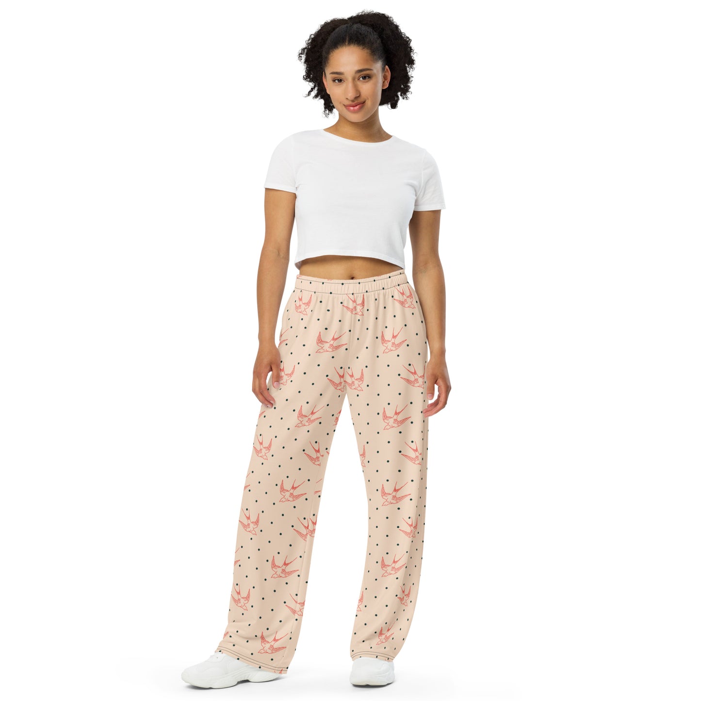 Bird Pattern print unisex wide-leg pants