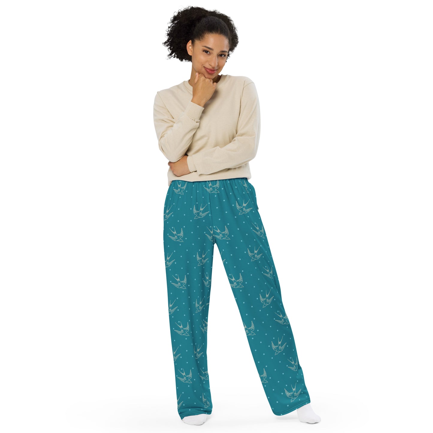 Bird Pattern print unisex wide-leg pants