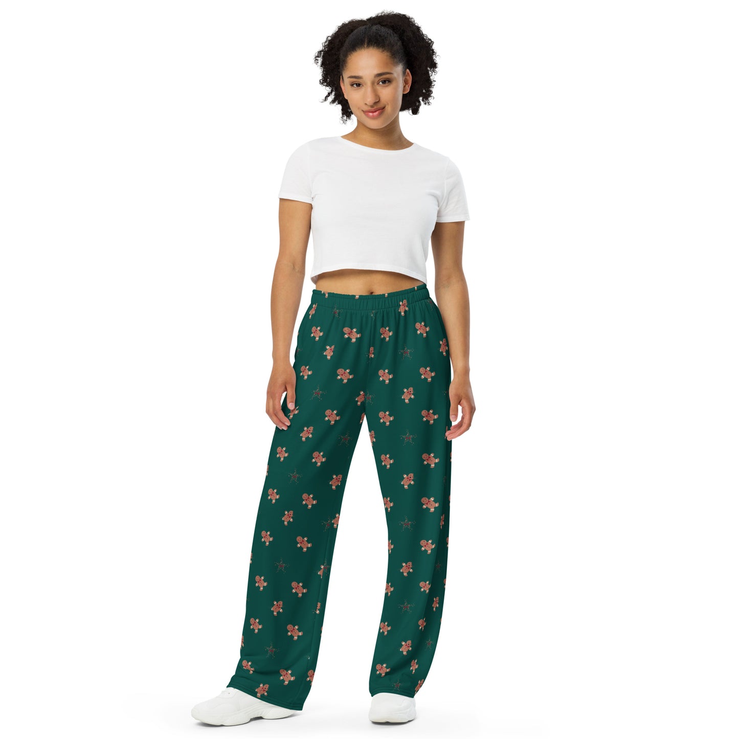 Ginger Bread print unisex wide-leg pants