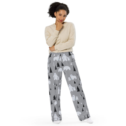 Polar Bear print unisex wide-leg pants