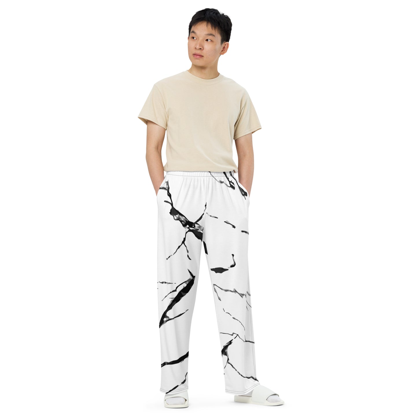 Marble  print unisex wide-leg pants