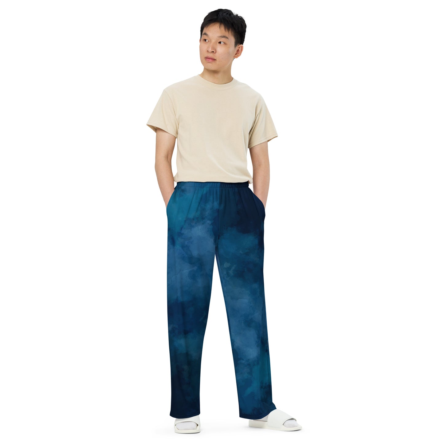 Dark Blue Cloud print unisex wide-leg pants