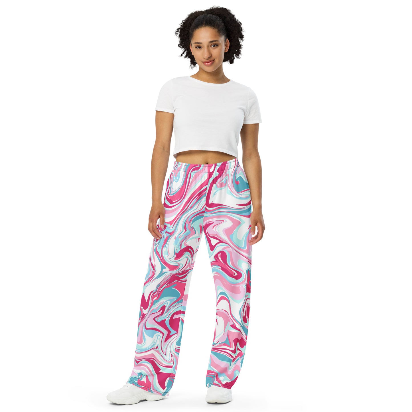 Pink Marble print unisex wide-leg pants