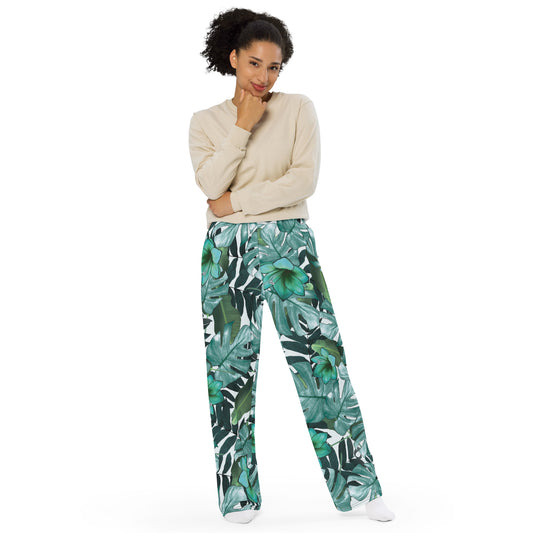 Flower print unisex wide-leg pants