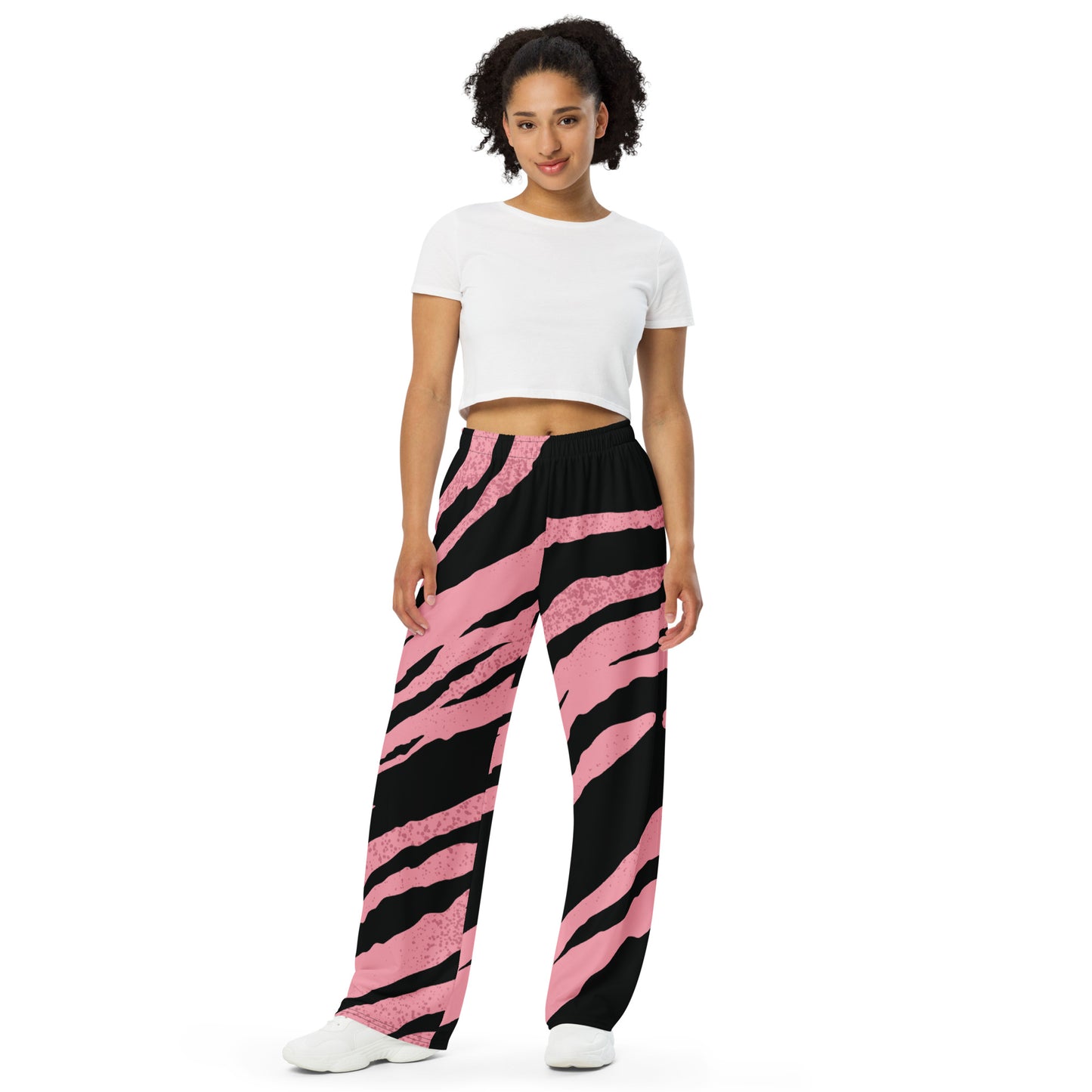 Pink Tiger Stripe print unisex wide-leg pants