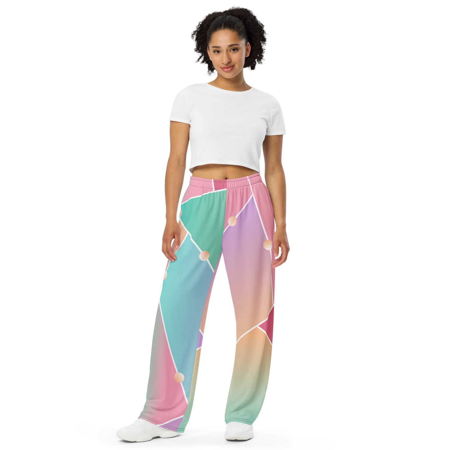 Glass Pattern print unisex wide-leg pants