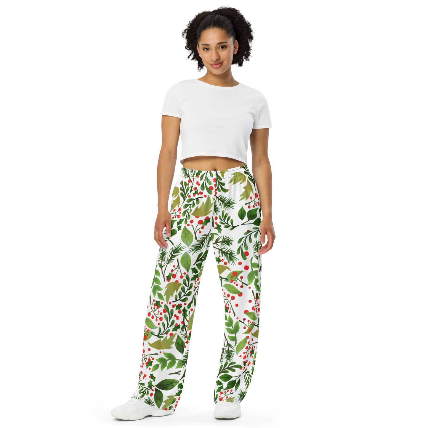 Mistletoe  print unisex wide-leg pants