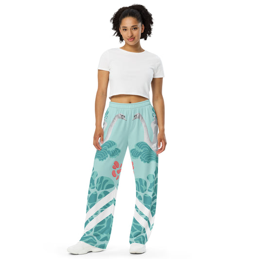 Swan print unisex wide-leg pants