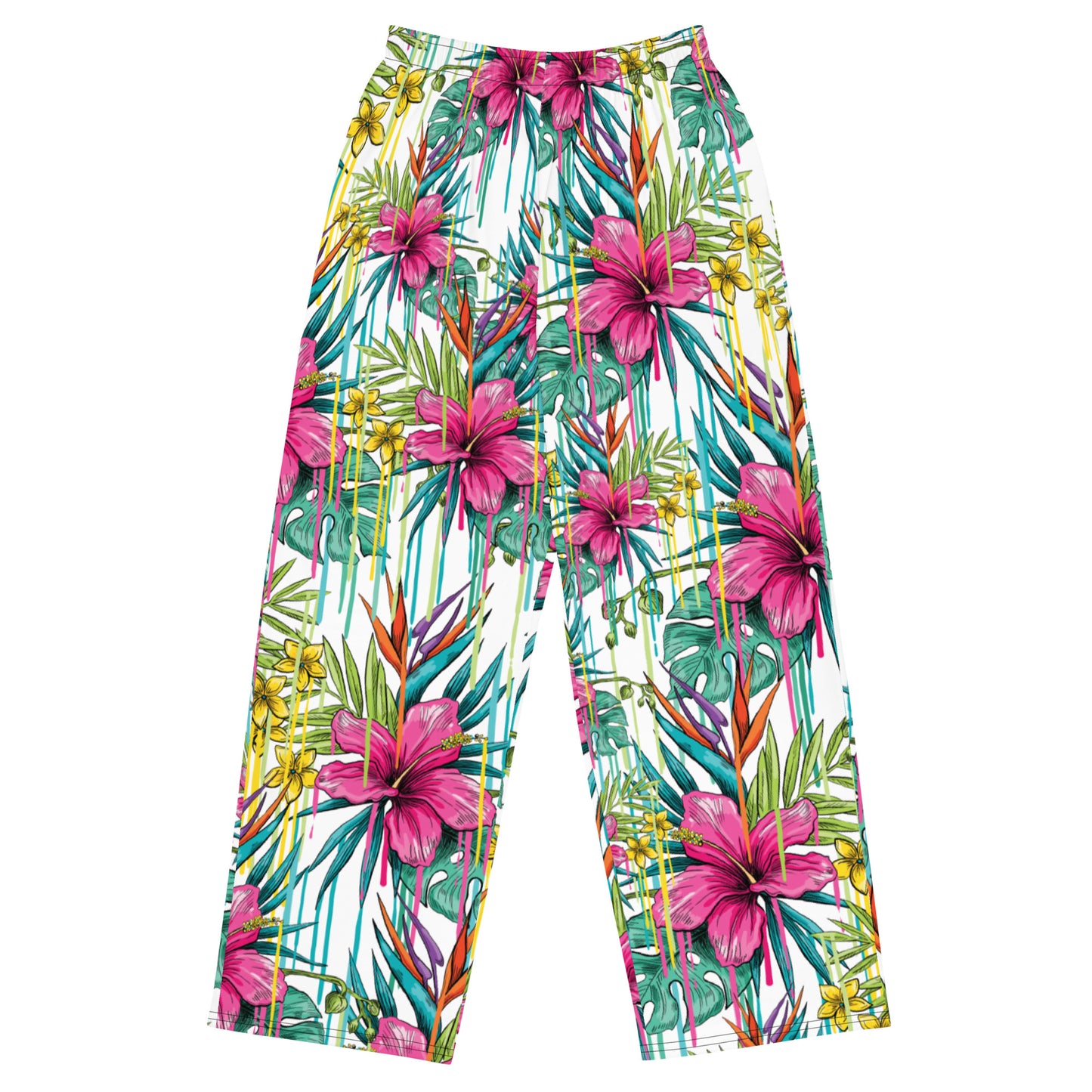 Trippy Pink Flower print unisex wide-leg pants