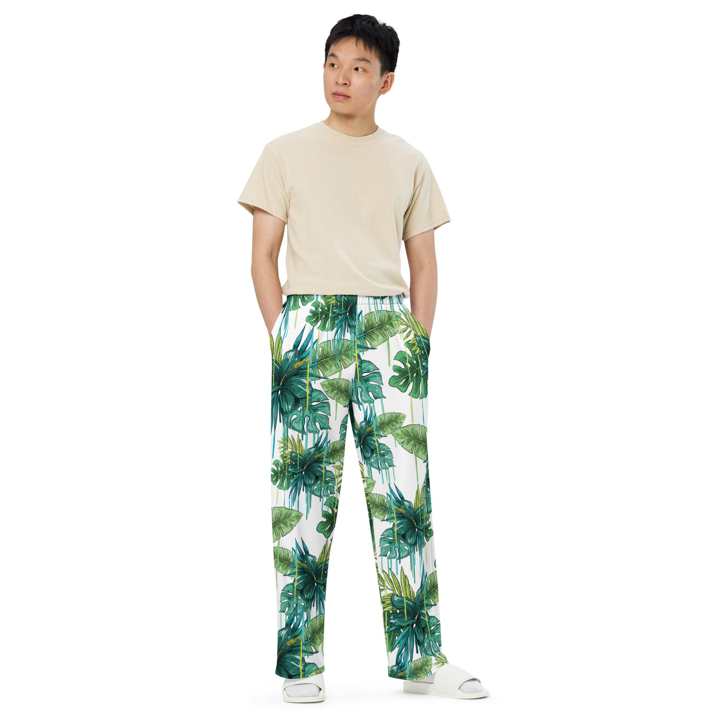 Trippy Green Flower print unisex wide-leg pants