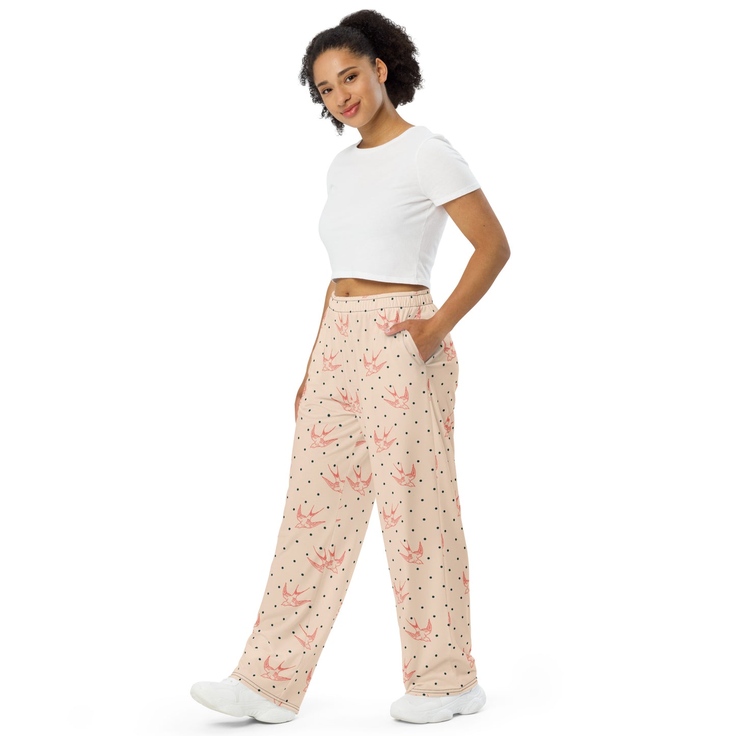 Bird Pattern print unisex wide-leg pants