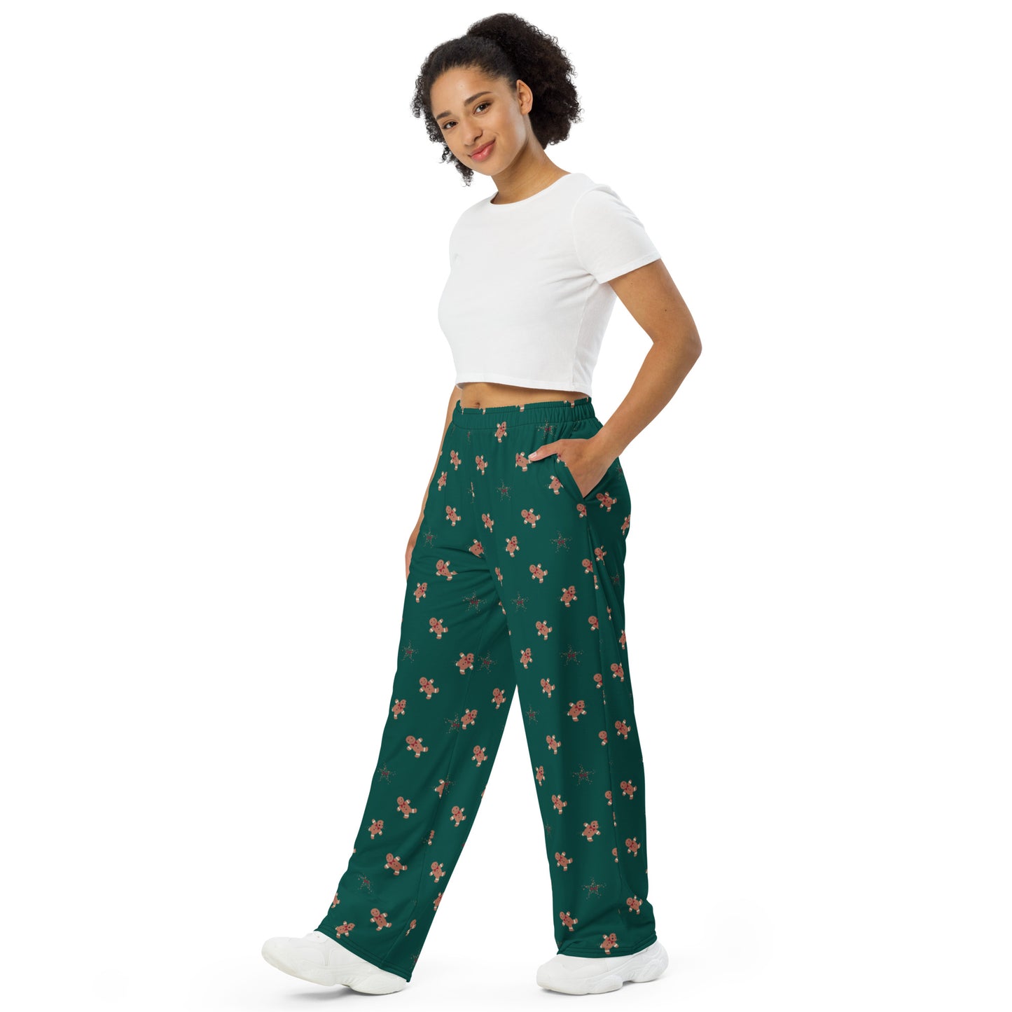 Ginger Bread print unisex wide-leg pants