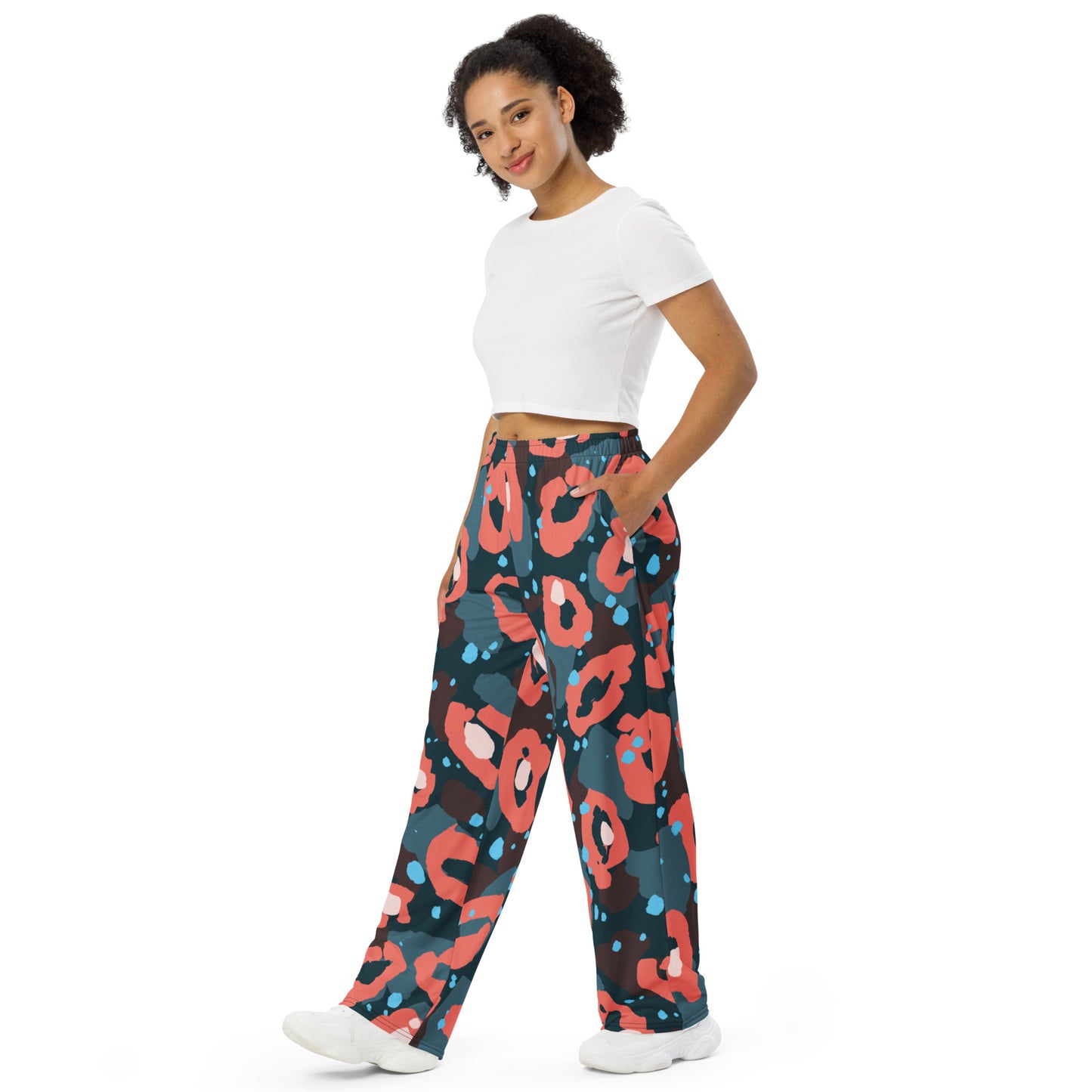 Leopard print unisex wide-leg pants