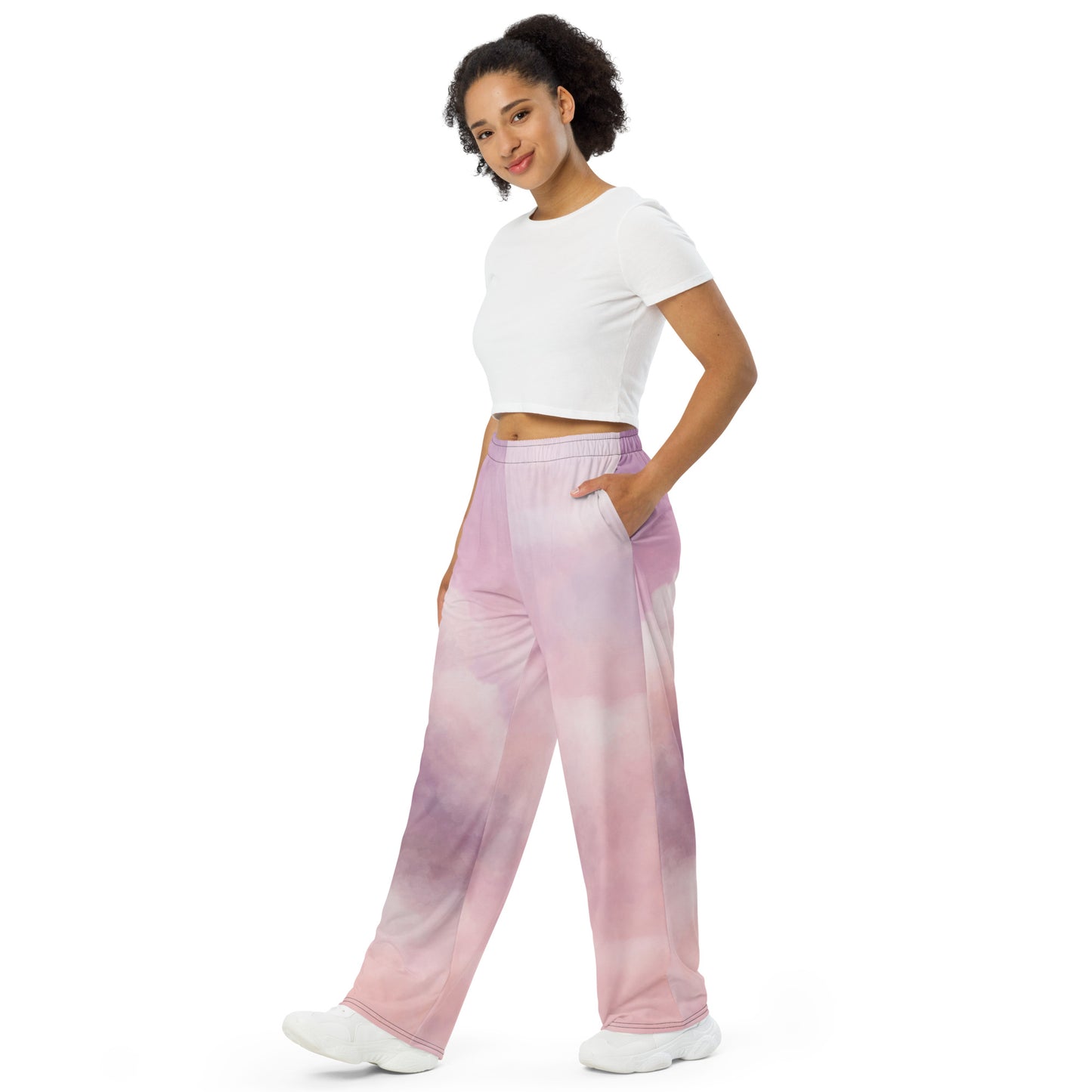 Purple Clouds print unisex wide-leg pants