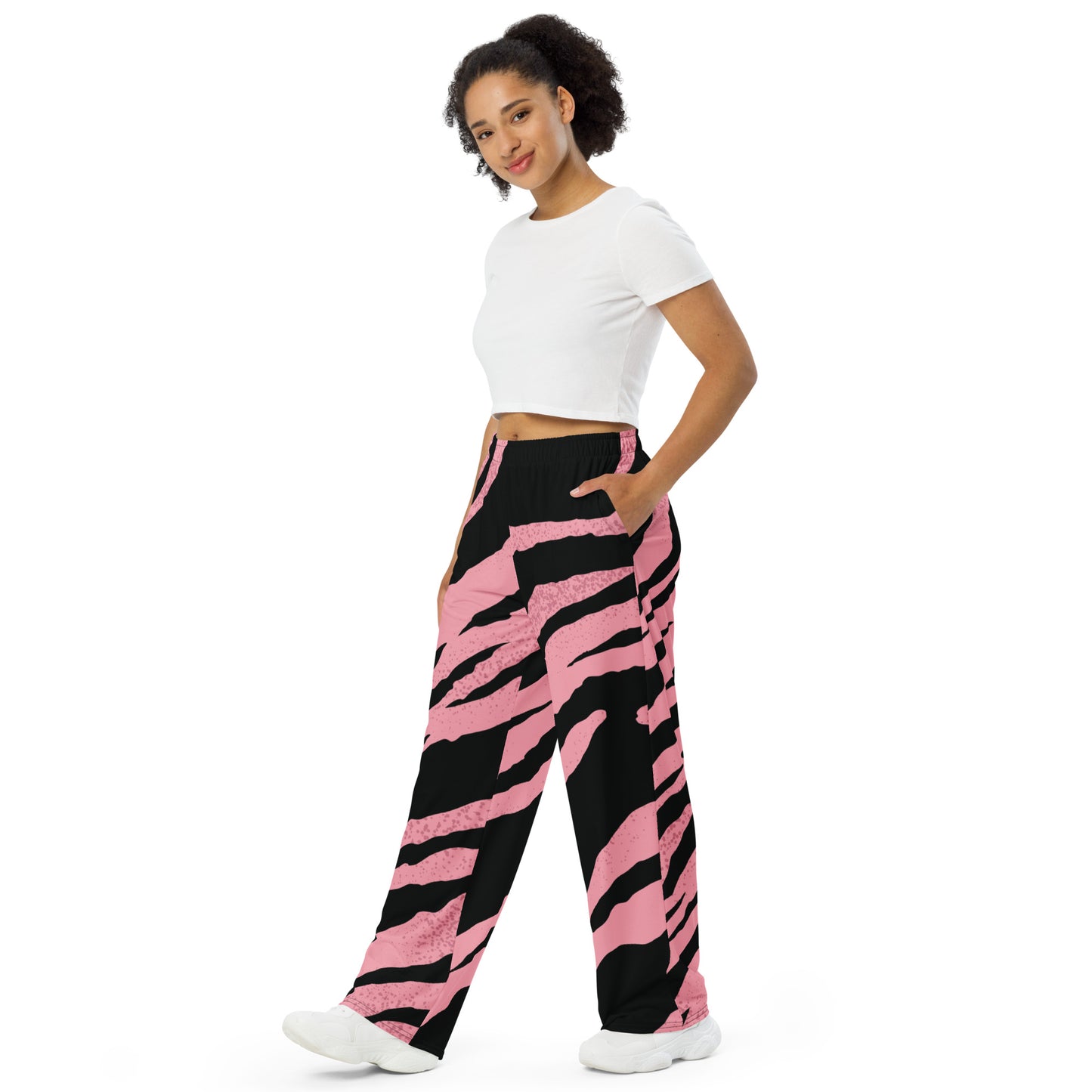 Pink Tiger Stripe print unisex wide-leg pants