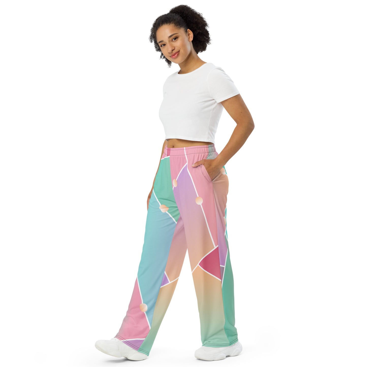 Glass Pattern print unisex wide-leg pants