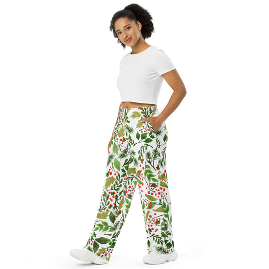 Mistletoe  print unisex wide-leg pants