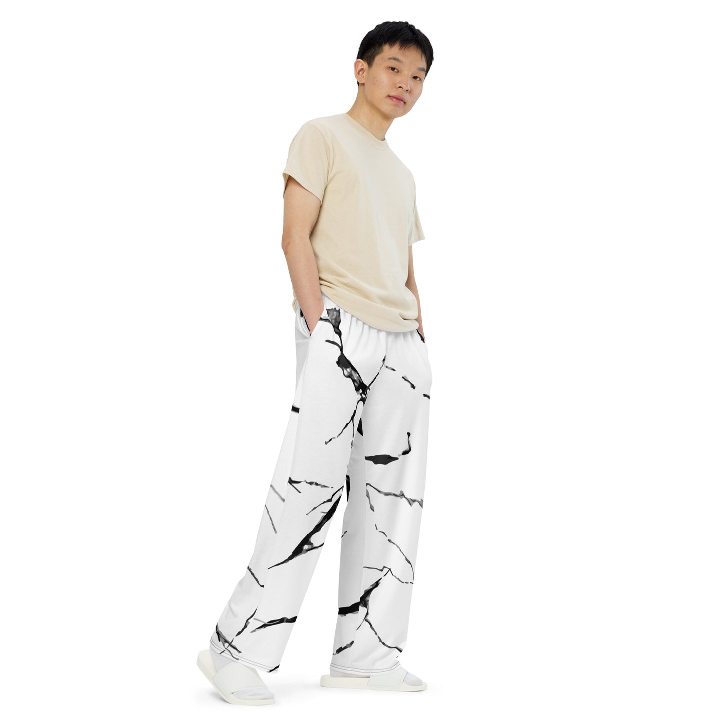 Marble  print unisex wide-leg pants