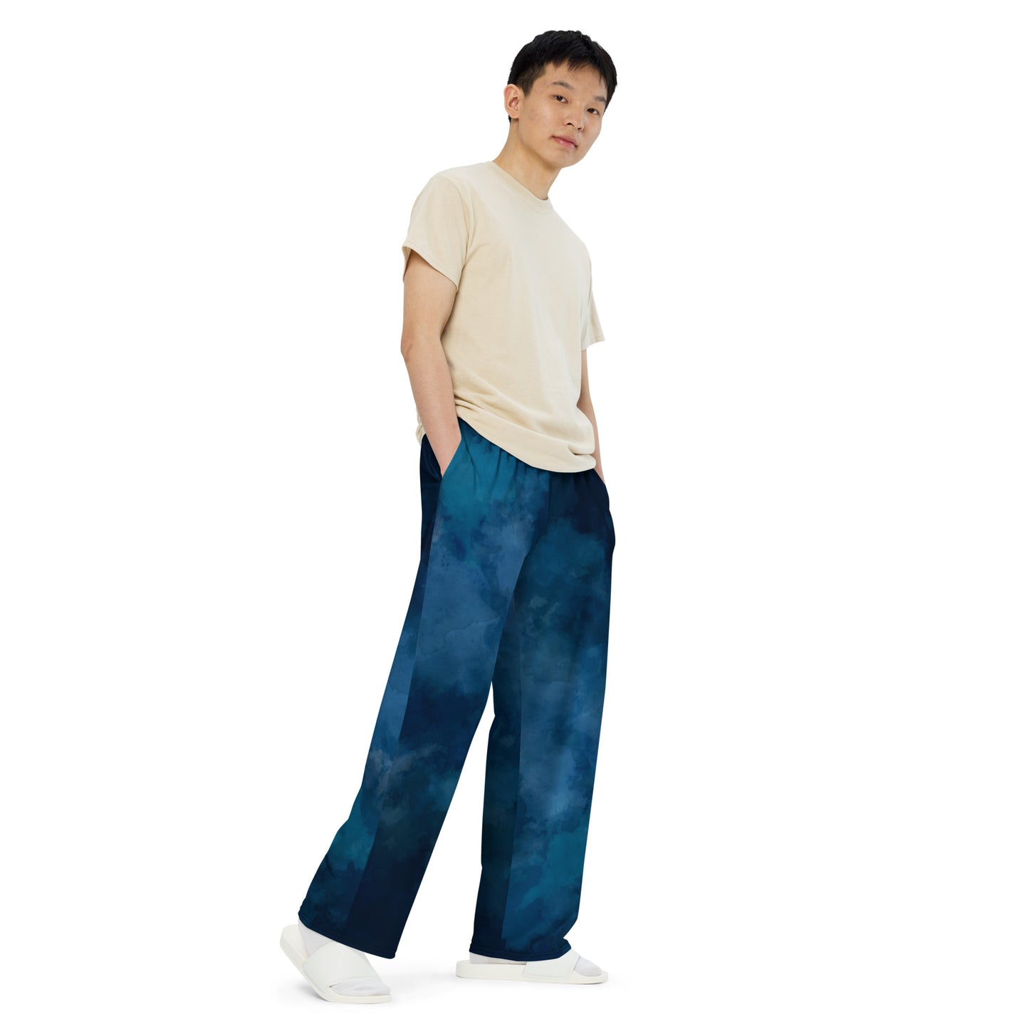 Dark Blue Cloud print unisex wide-leg pants