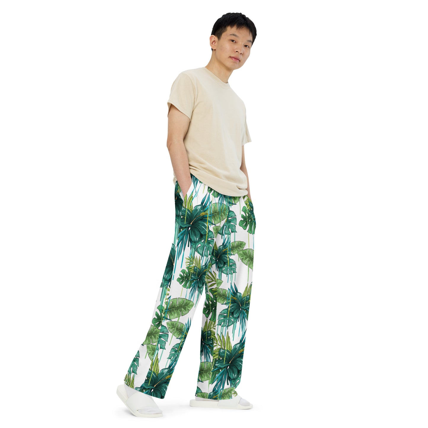 Trippy Green Flower print unisex wide-leg pants